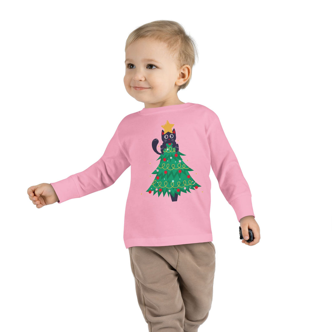 Cat Christmas Tree Toddler Long Sleeve Tee