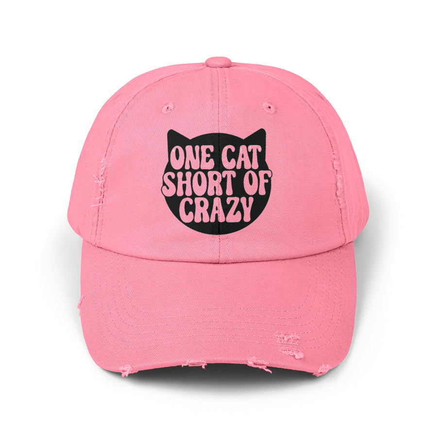 One Cat Short of Crazy Unisex Distressed Hat- Happy Little Kitty