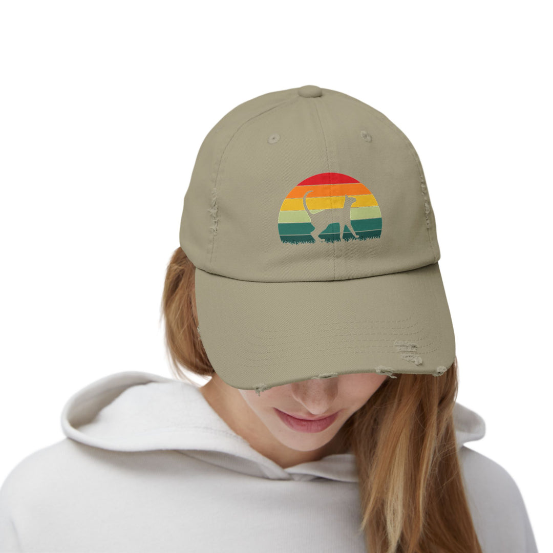 Sunset Cat Unisex Distressed Hat