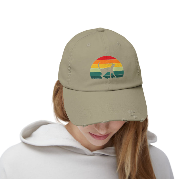 Sunset Cat Unisex Distressed Hat