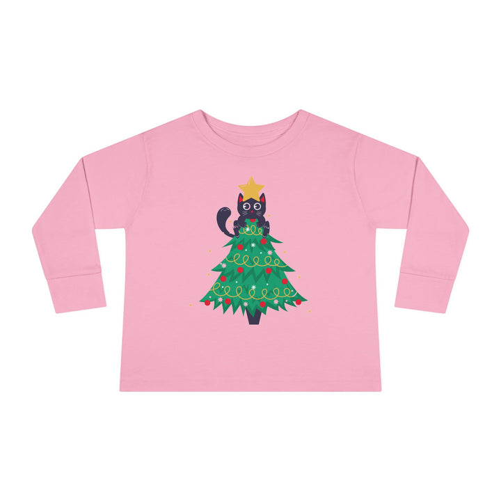 Cat Christmas Tree Toddler Long Sleeve Tee