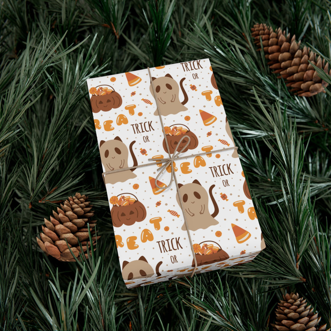 Candy Corn Ghost Cat Gift Wrap