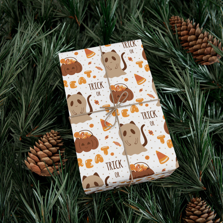 Candy Corn Ghost Cat Gift Wrap
