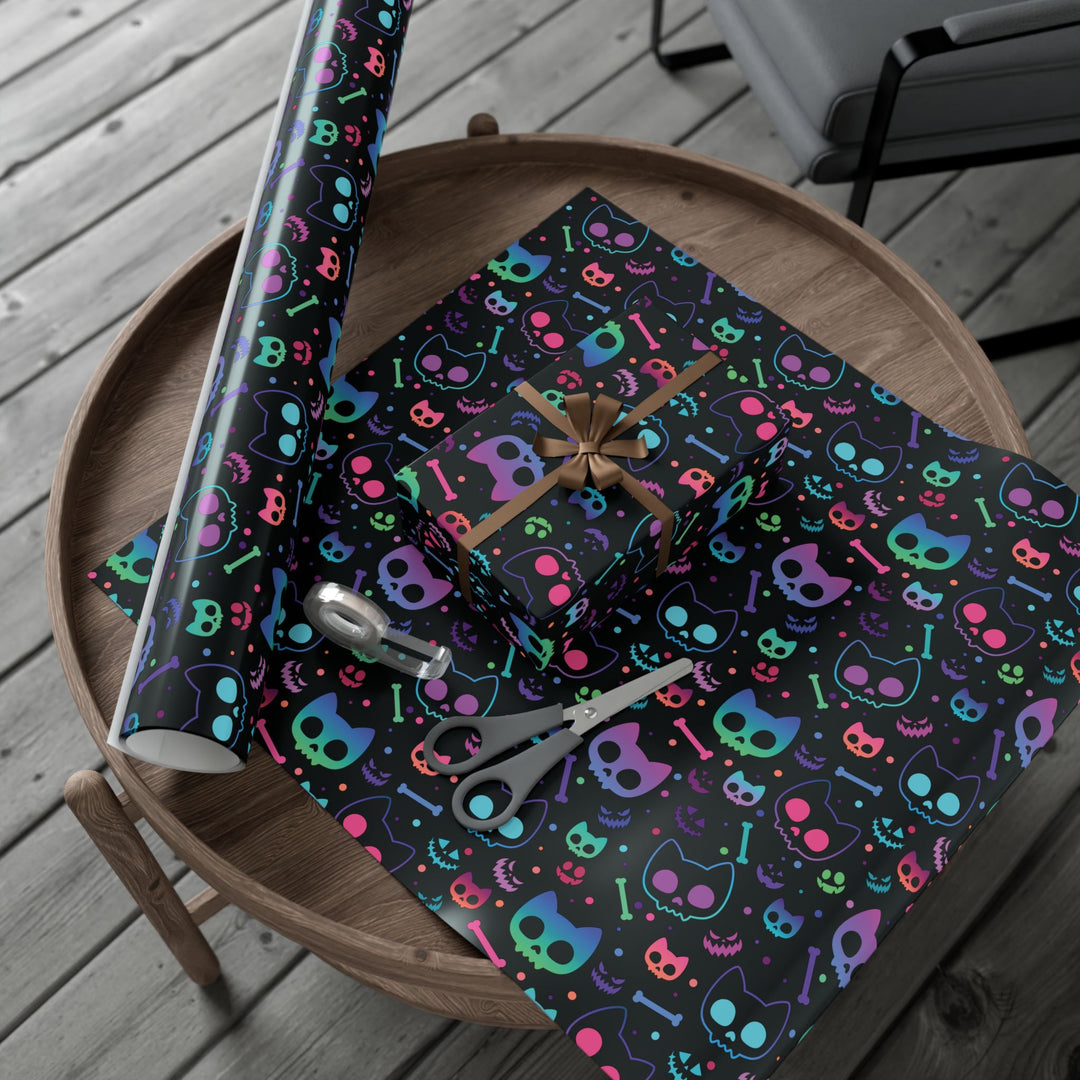 Neon Cat Skeleton Gift Wrap