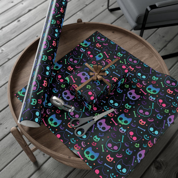 Neon Cat Skeleton Gift Wrap