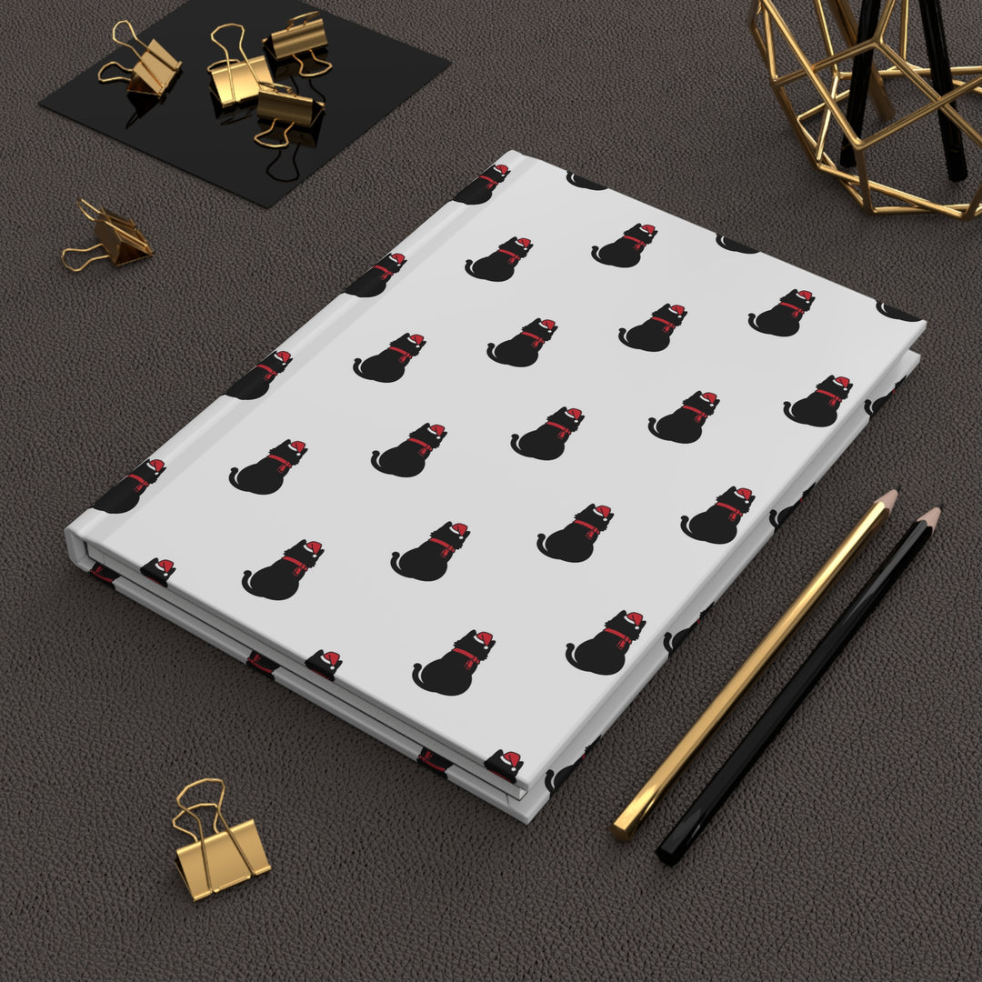 Black Cat in A Santa Hat Hardcover Journal