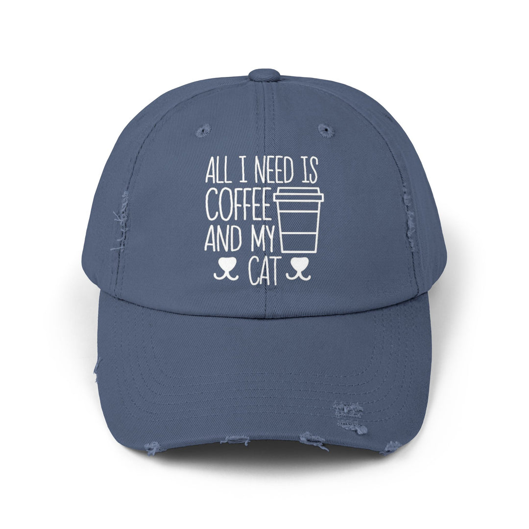 Coffee and My Cat Unisex Distressed Hat
