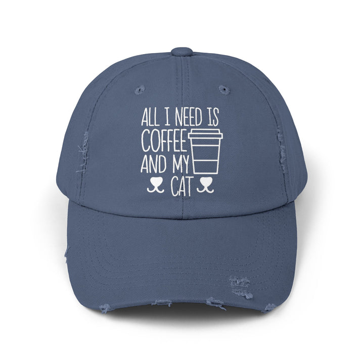 Coffee and My Cat Unisex Distressed Hat