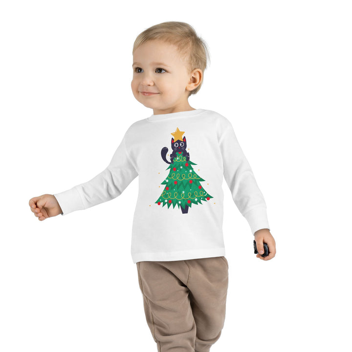 Cat Christmas Tree Toddler Long Sleeve Tee