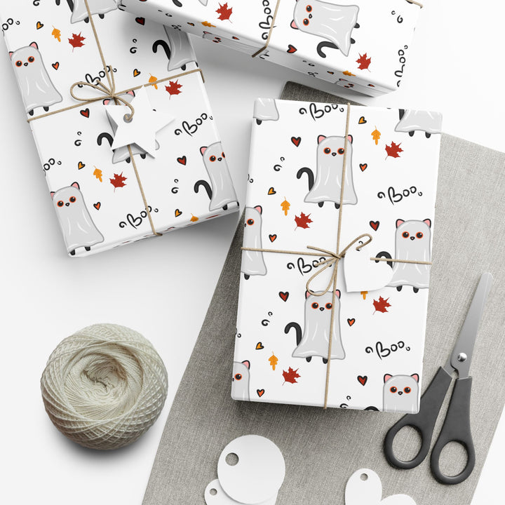 Ghost Cat Halloween Gift Wrap