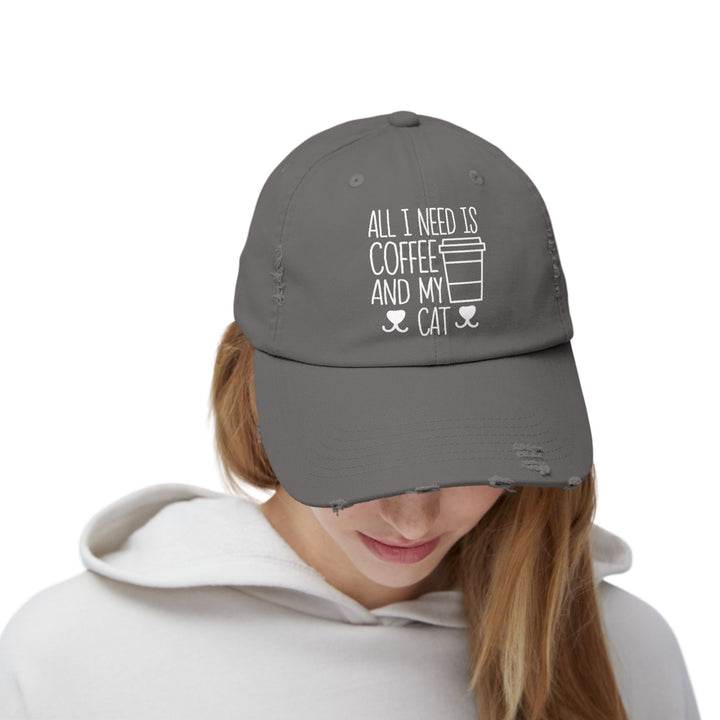 Coffee and My Cat Unisex Distressed Hat