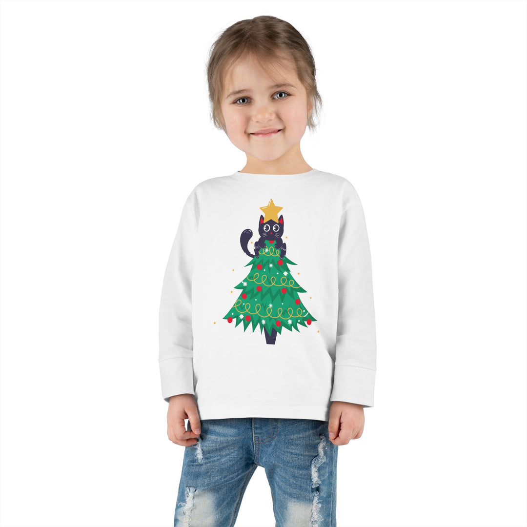 Cat Christmas Tree Toddler Long Sleeve Tee