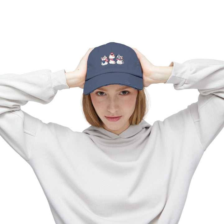 Flag Waving Cats Unisex Distressed Hat