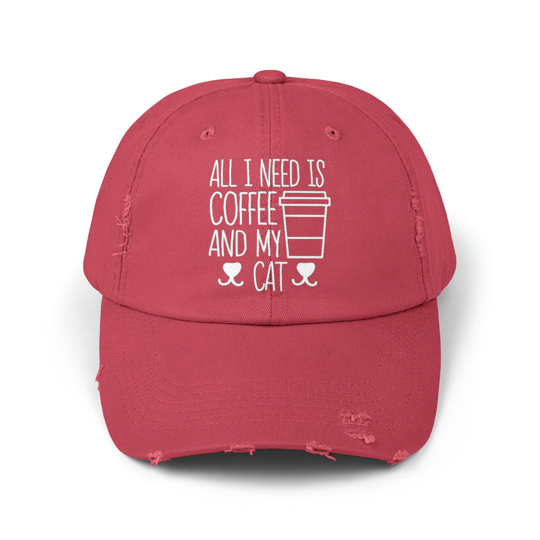 Coffee and My Cat Unisex Distressed Hat