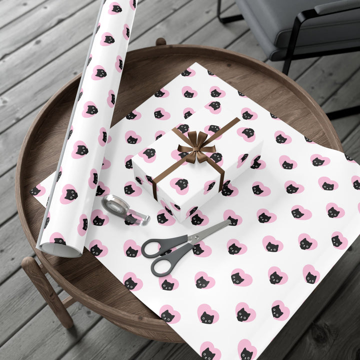 Black Cats and Pink Hearts Gift Wrap