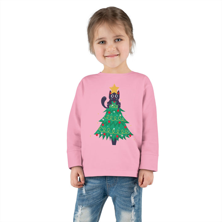 Cat Christmas Tree Toddler Long Sleeve Tee