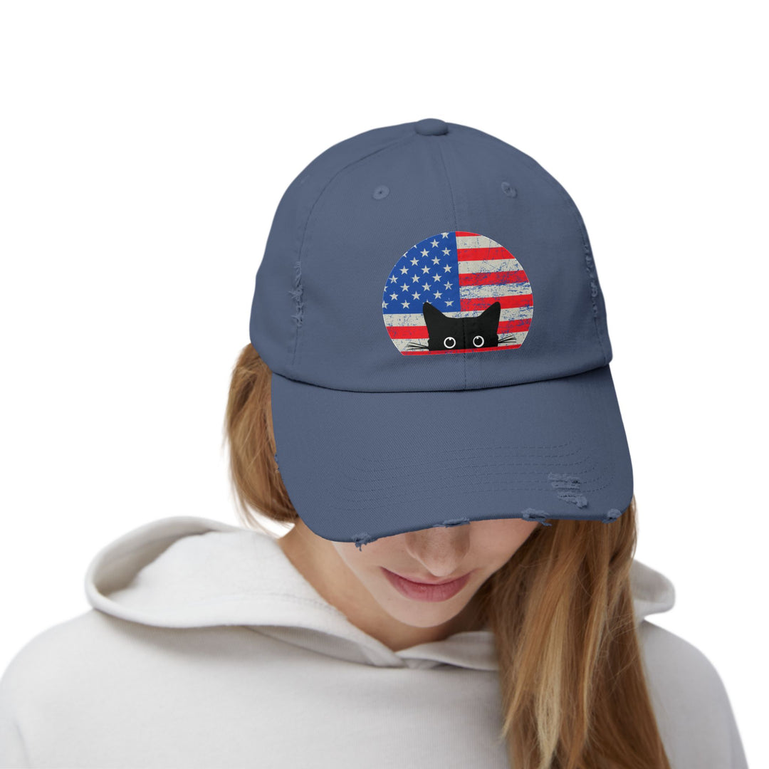 Star Spangled Kitty Unisex Distressed Hat