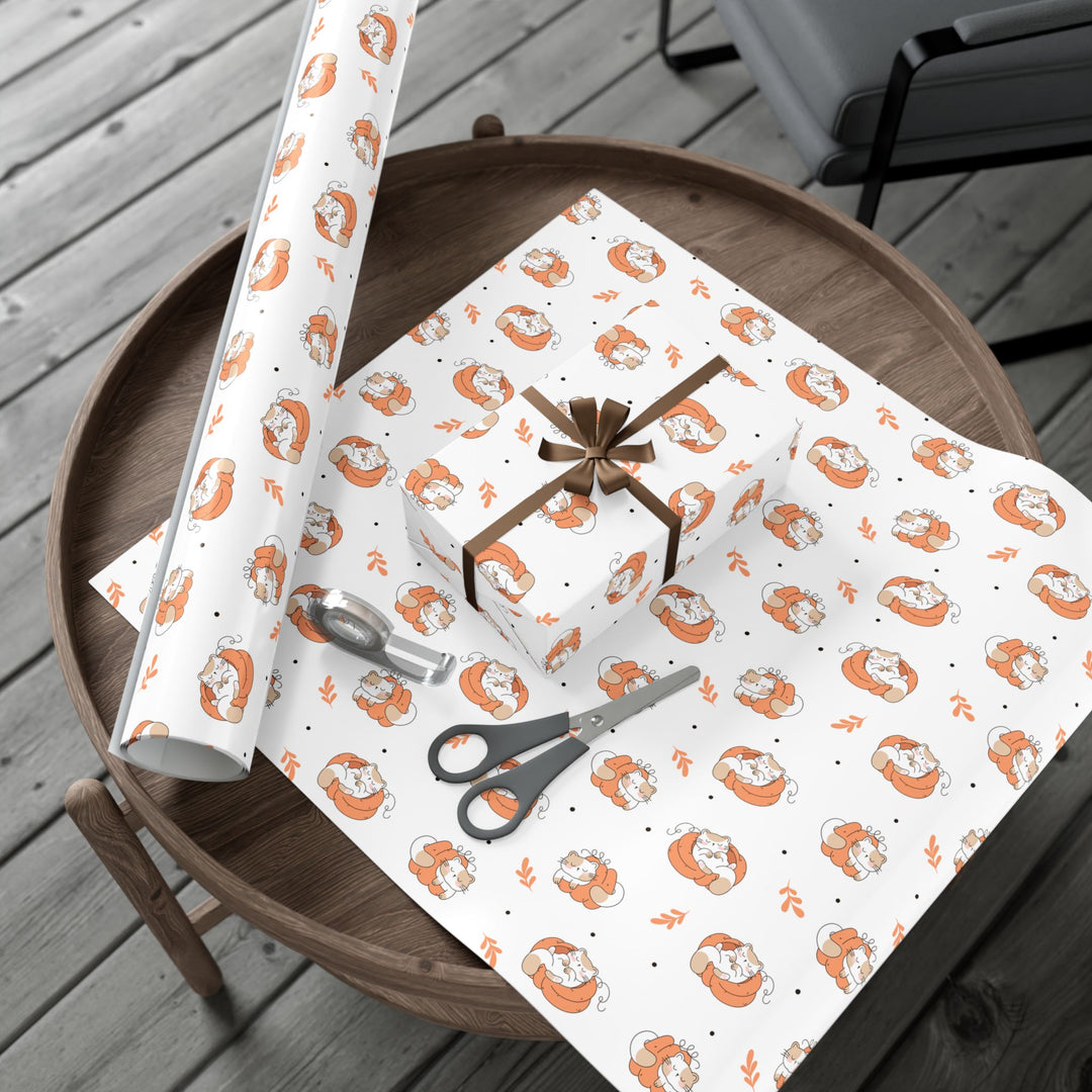 Sleepy Pumpkin Cat Gift Wrap