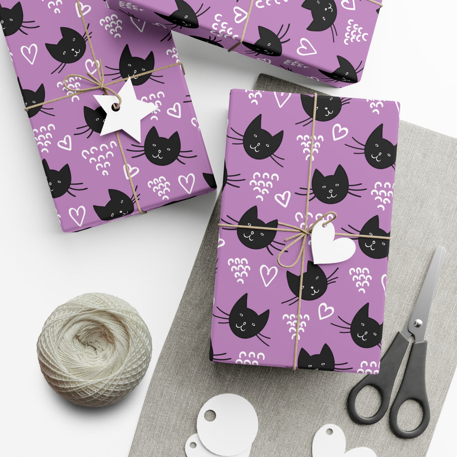 Hearts and Whiskers Gift Wrap- Happy Little Kitty