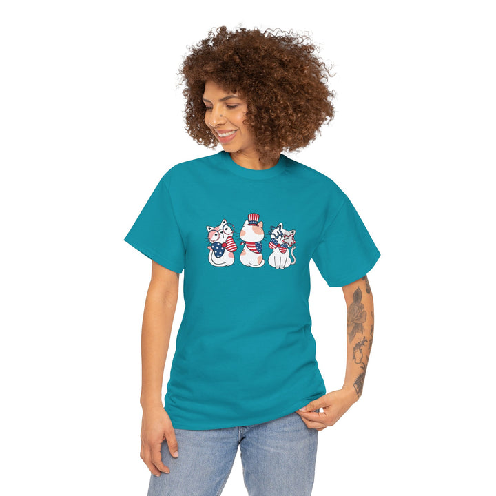 Flag Waving Cats Cotton Tee