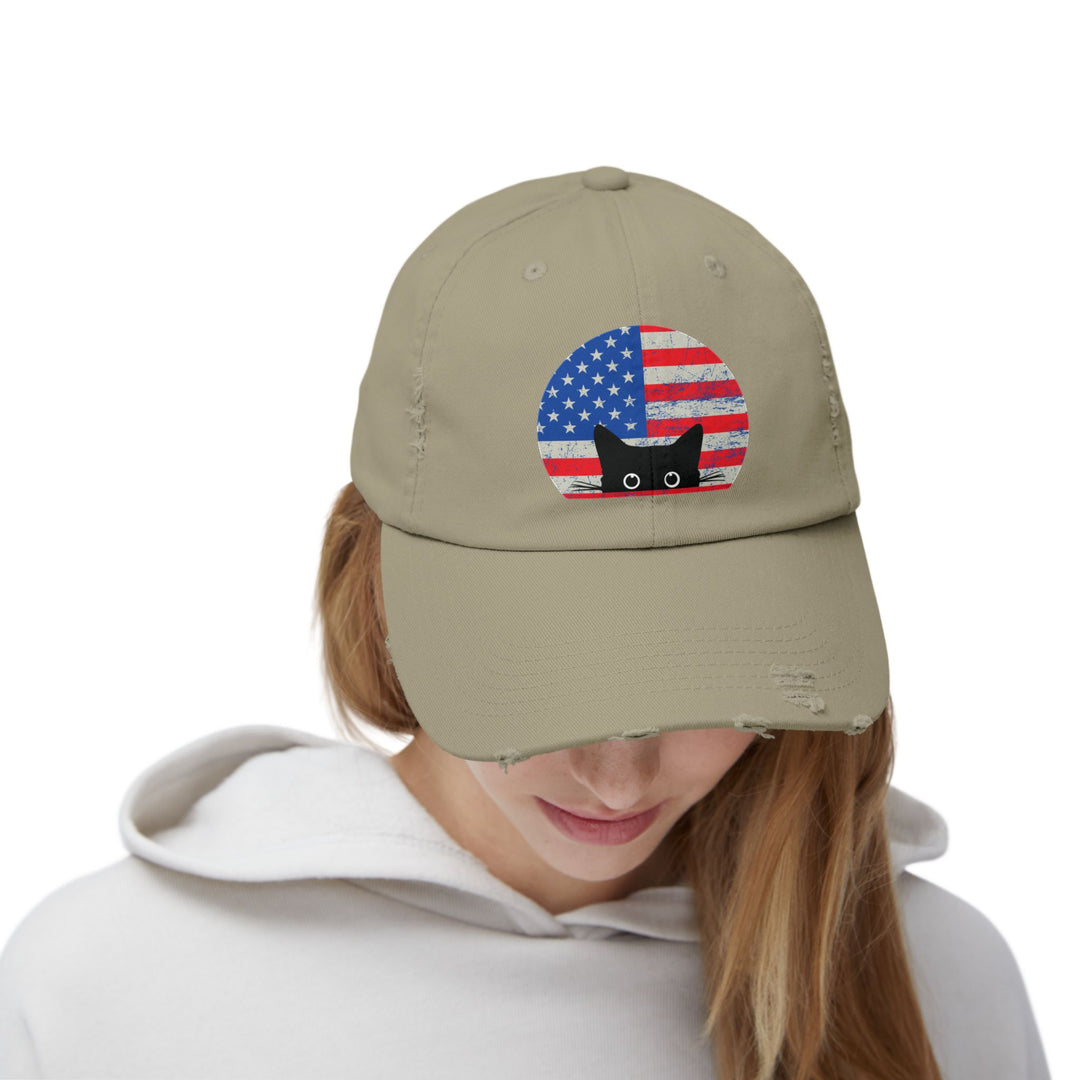 Star Spangled Kitty Unisex Distressed Hat