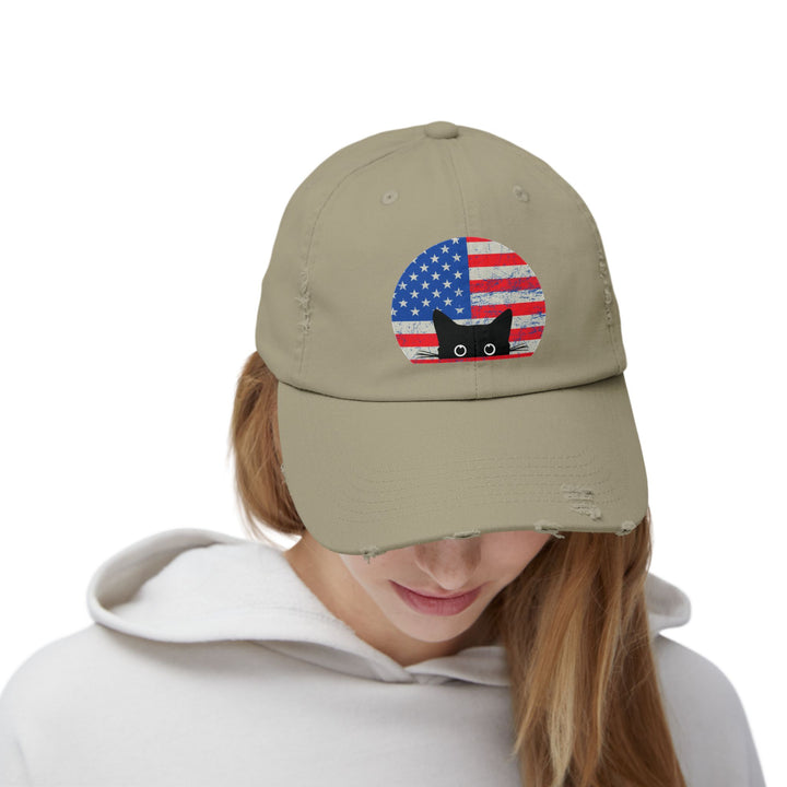 Star Spangled Kitty Unisex Distressed Hat