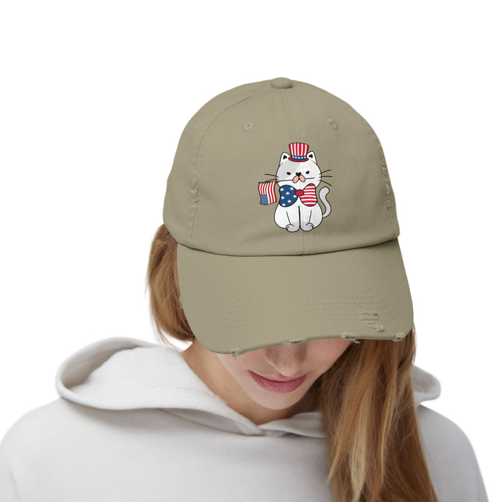 Patriotic Cat Unisex Distressed Hat