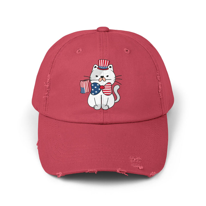 Patriotic Cat Unisex Distressed Hat