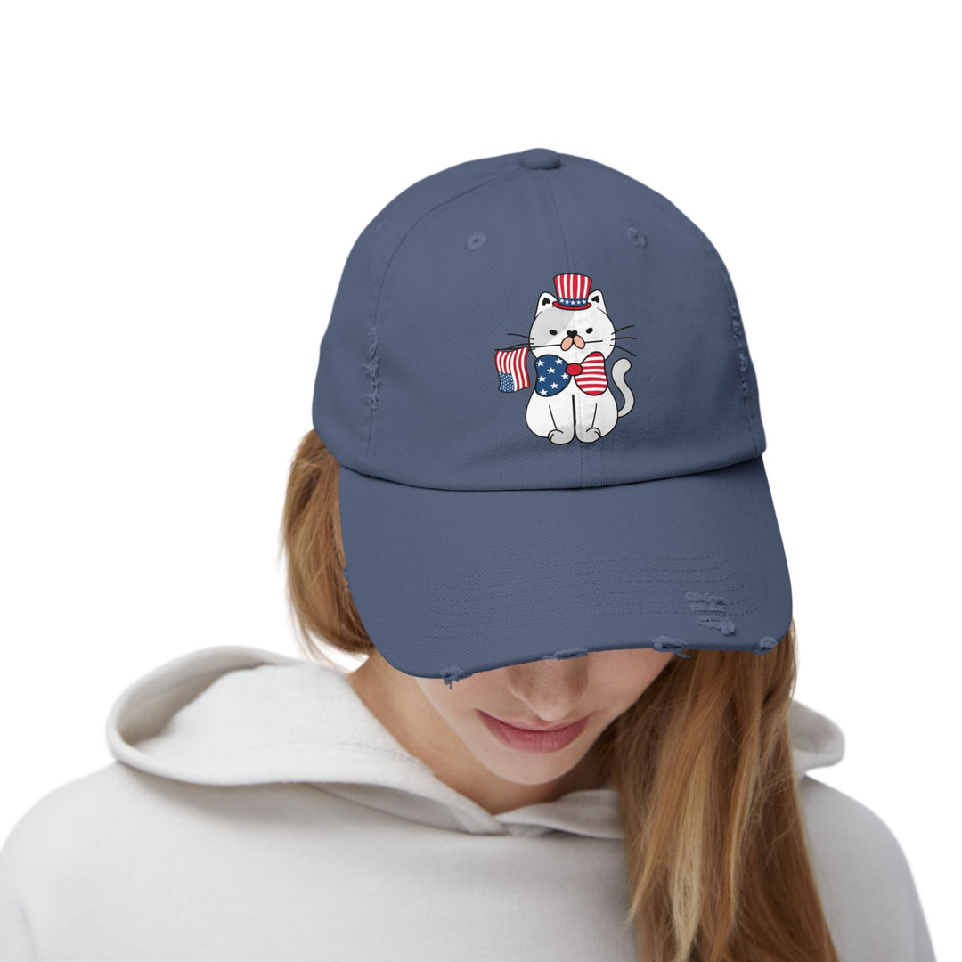 Patriotic Cat Unisex Distressed Hat
