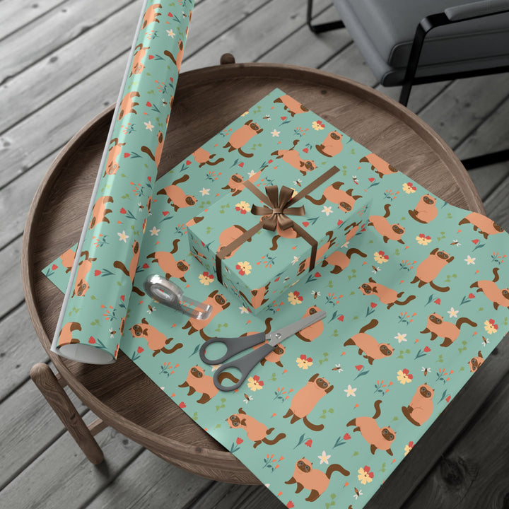 Siamese Cat and Flowers Gift Wrap