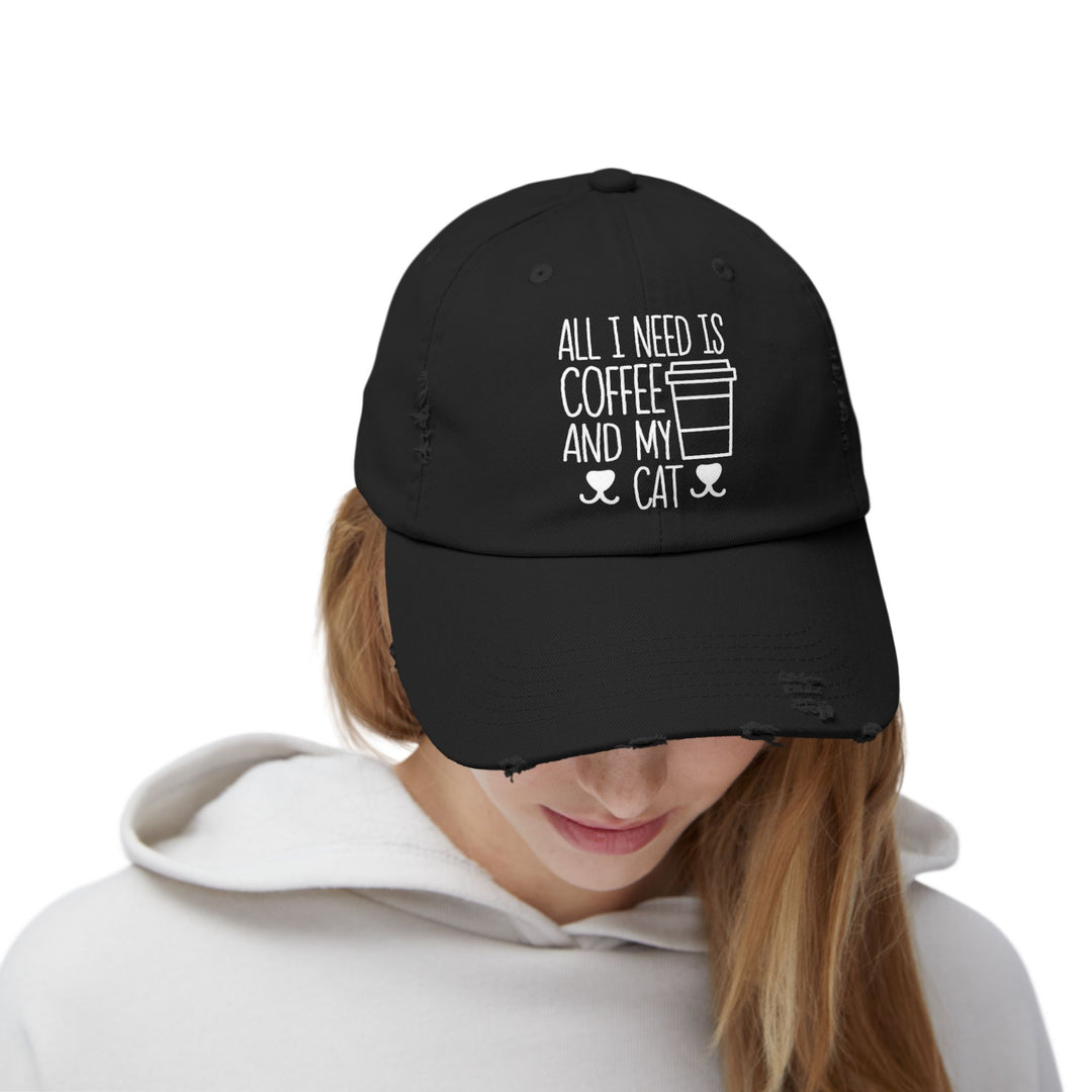 Coffee and My Cat Unisex Distressed Hat