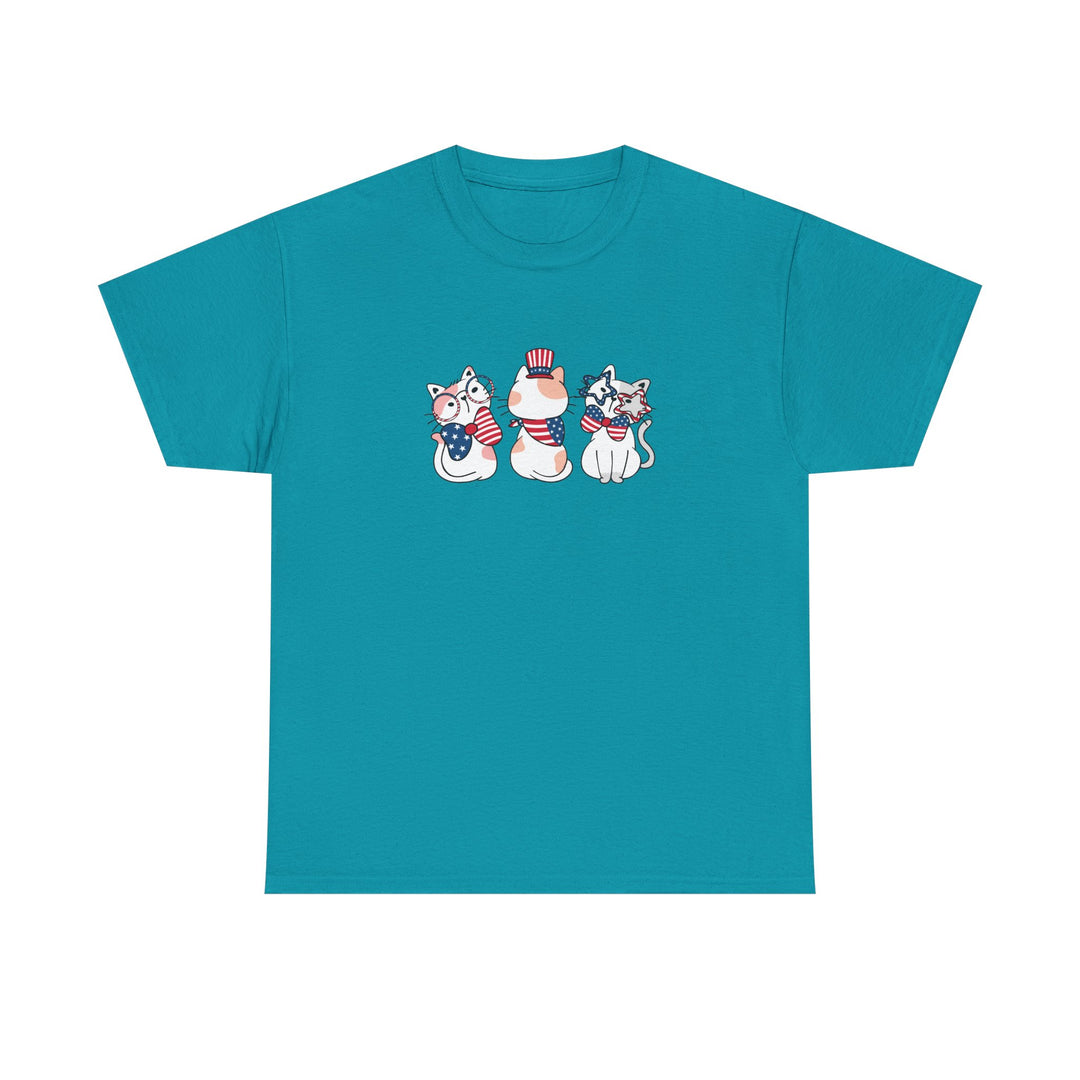 Flag Waving Cats Cotton Tee