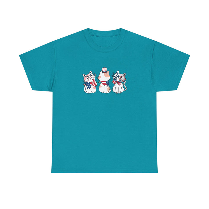 Flag Waving Cats Cotton Tee