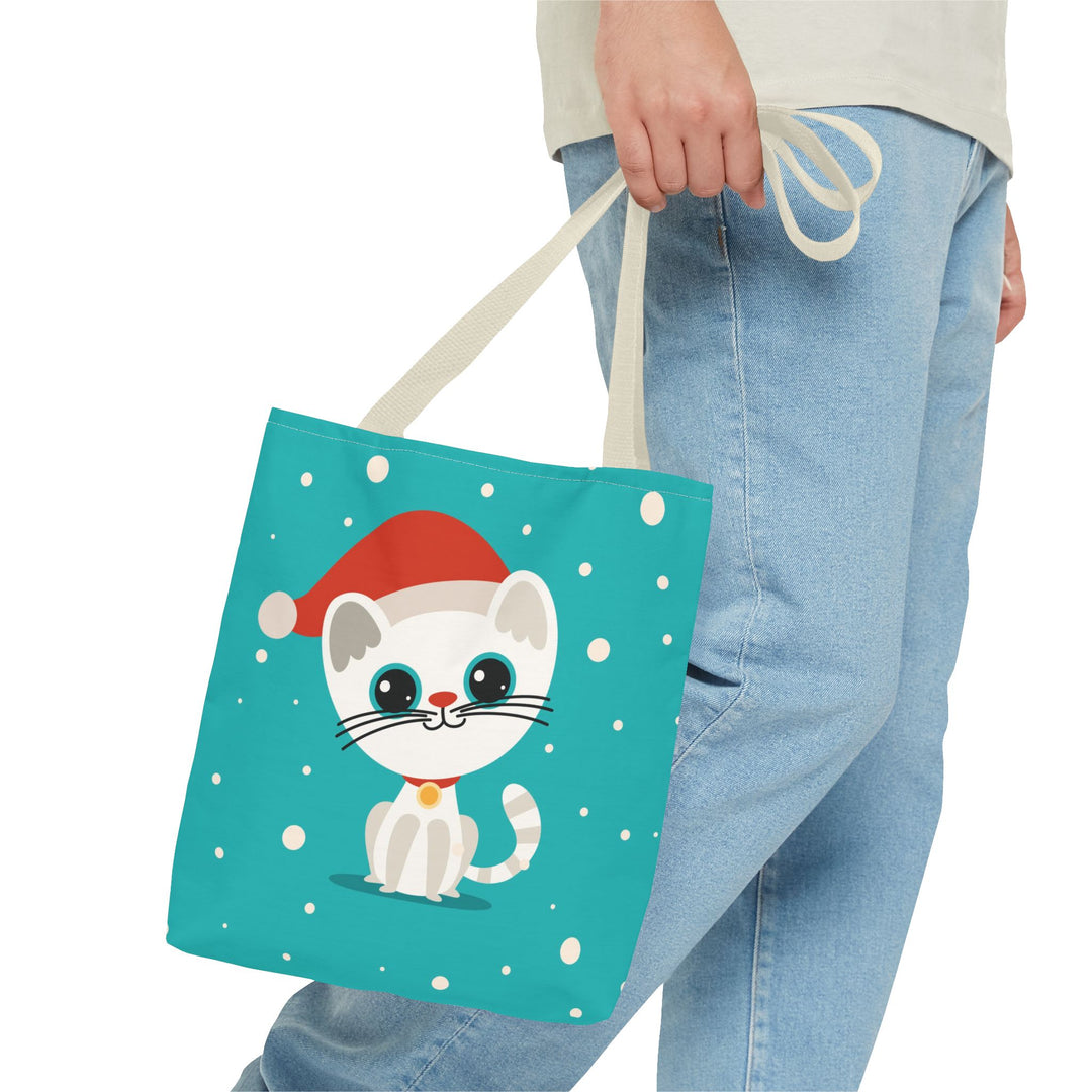 Teal Santa Cat Tote Bag