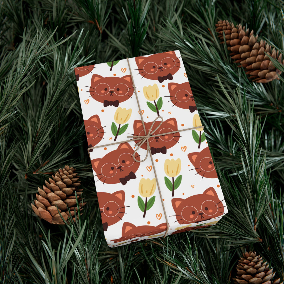 Brown Cat and Tulips Gift Wrap