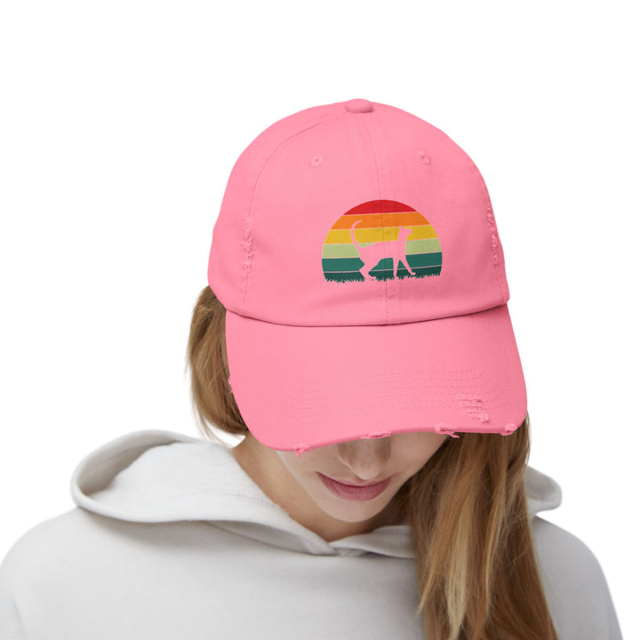Sunset Cat Unisex Distressed Hat