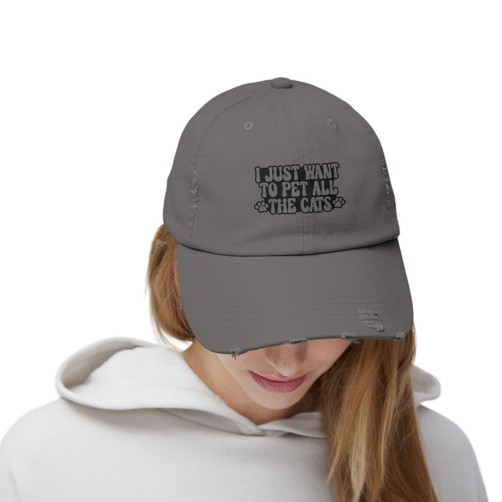 Pet All The Cats Unisex Distressed Hat