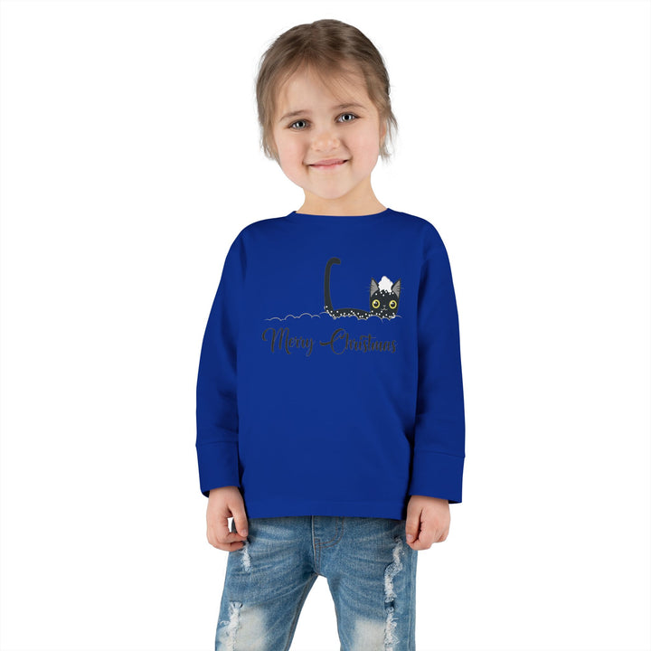 Snowy Christmas Cat Toddler Long Sleeve Tee
