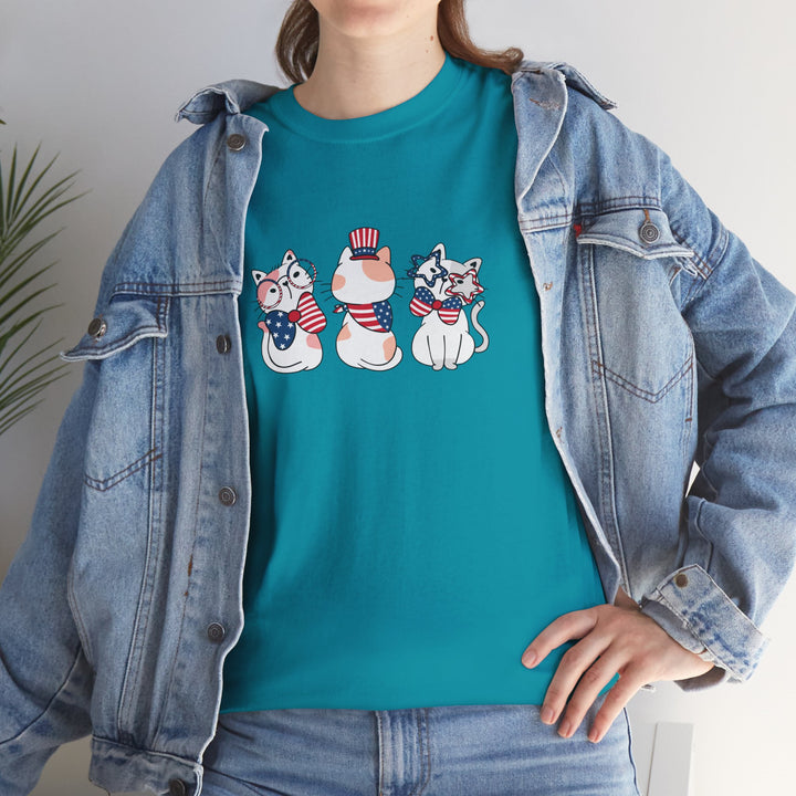 Flag Waving Cats Cotton Tee