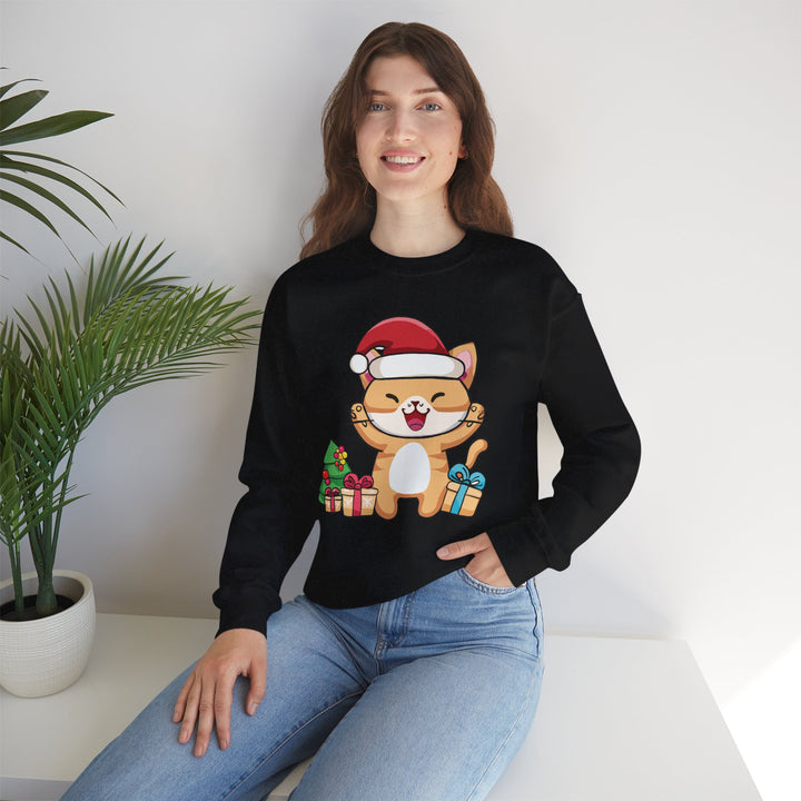 Happy Santa Cat Crewneck Sweatshirt