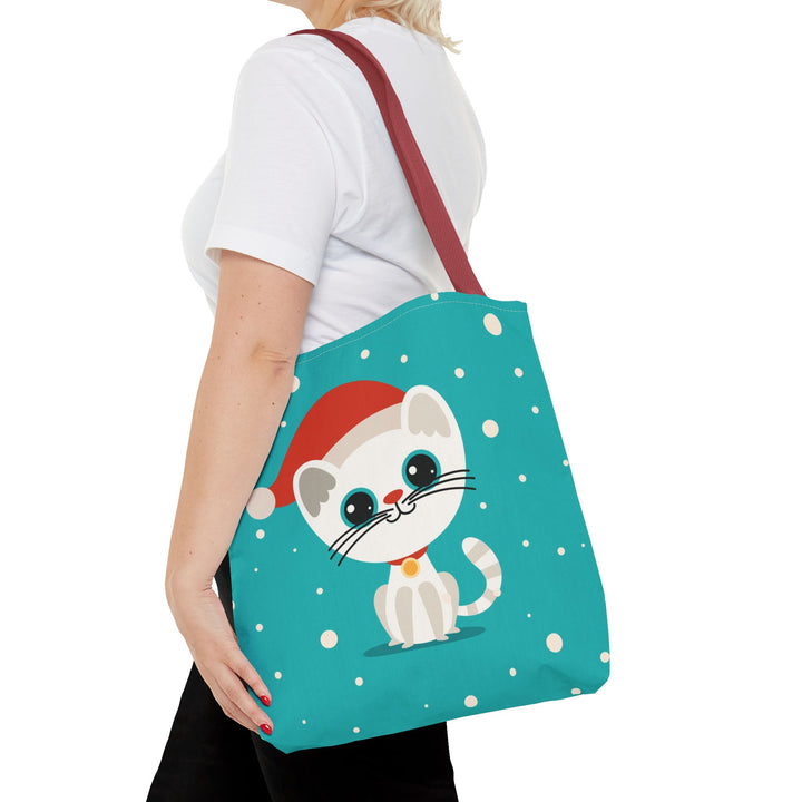 Teal Santa Cat Tote Bag