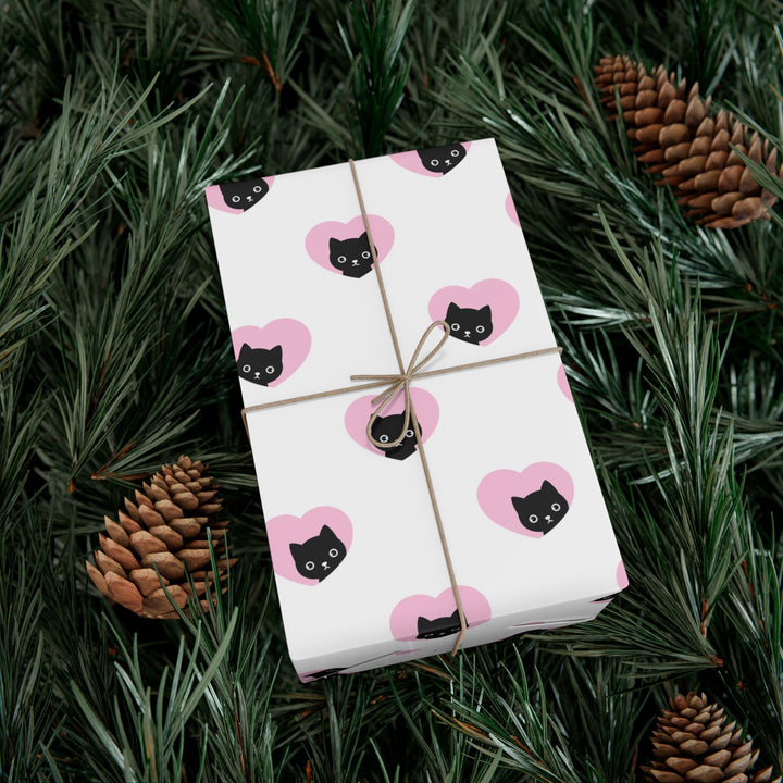 Black Cats and Pink Hearts Gift Wrap