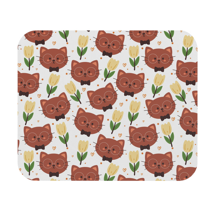 Brown Cat and Tulips Mouse Pad