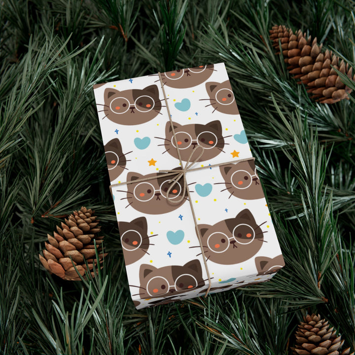 Brown Cat with Glasses Gift Wrap