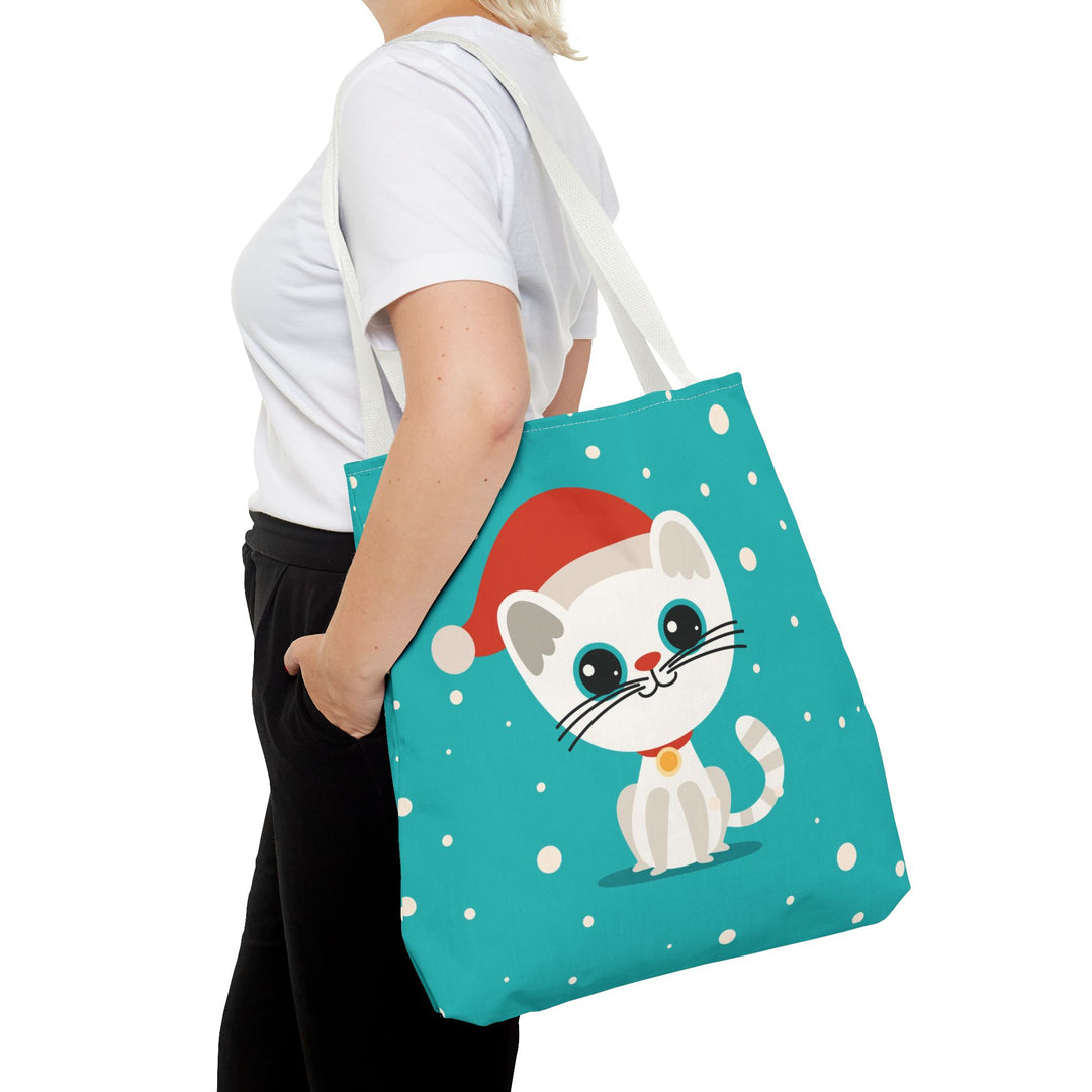 Teal Santa Cat Tote Bag