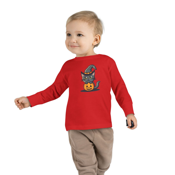 Black Halloween Cat Toddler Long Sleeve Tee