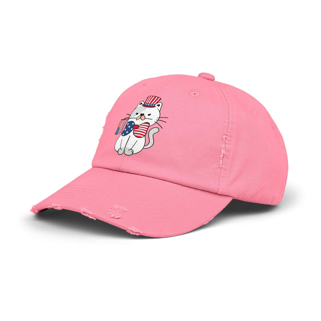 Patriotic Cat Unisex Distressed Hat