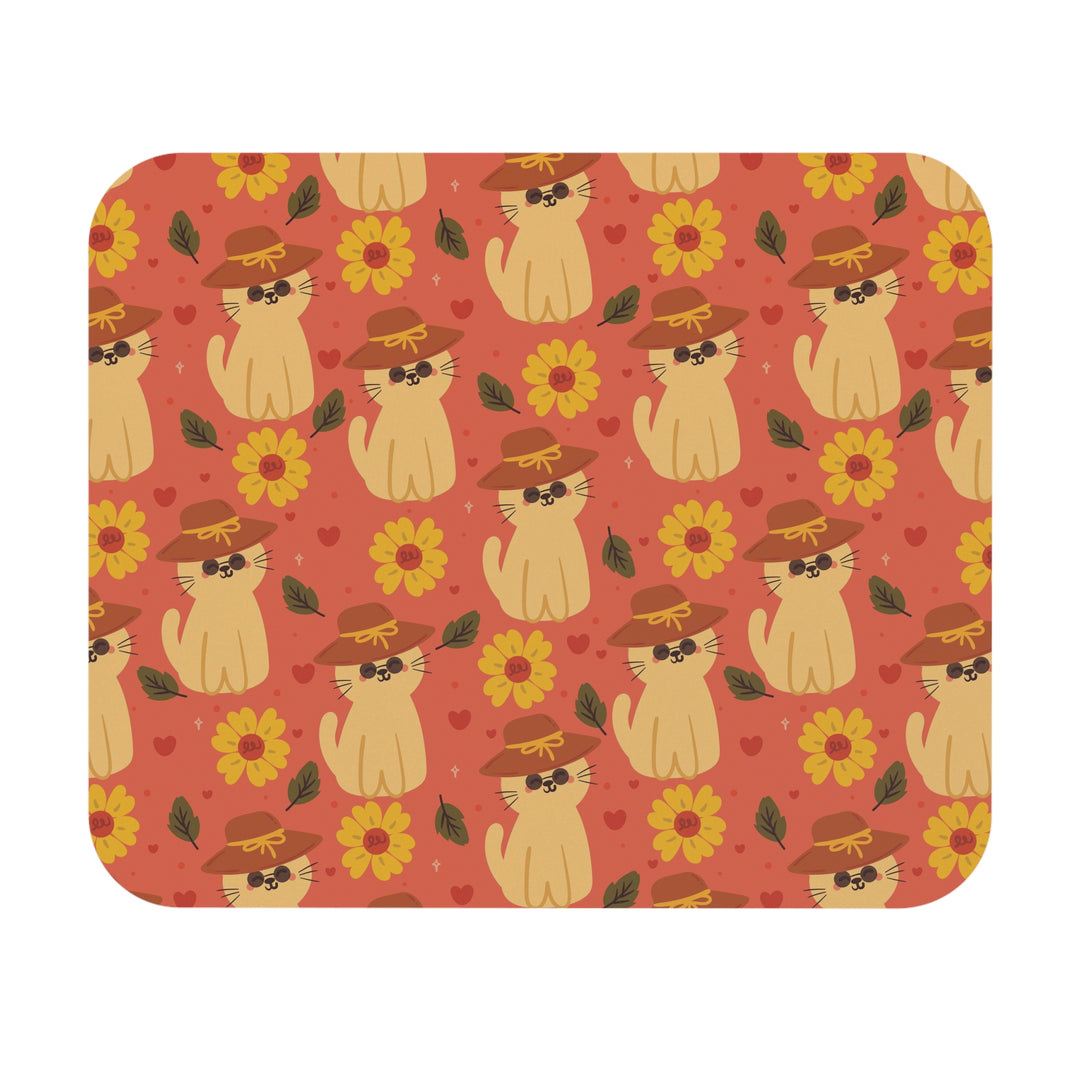 Straw Hat Cat Mouse Pad