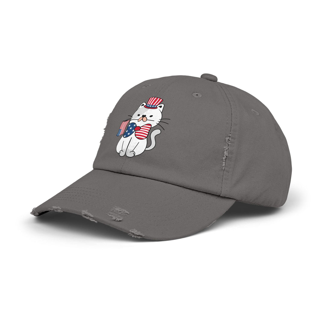 Patriotic Cat Unisex Distressed Hat