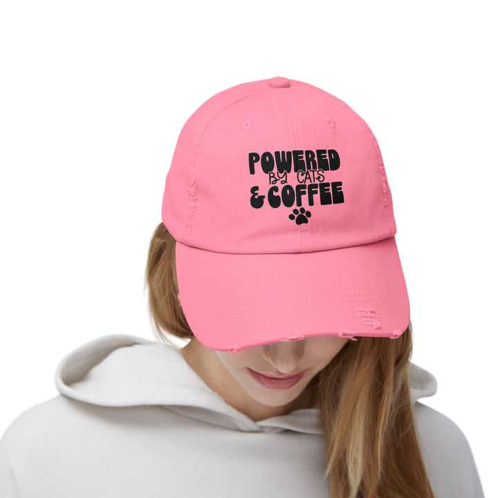 Cats and Coffee Unisex Distressed Hat